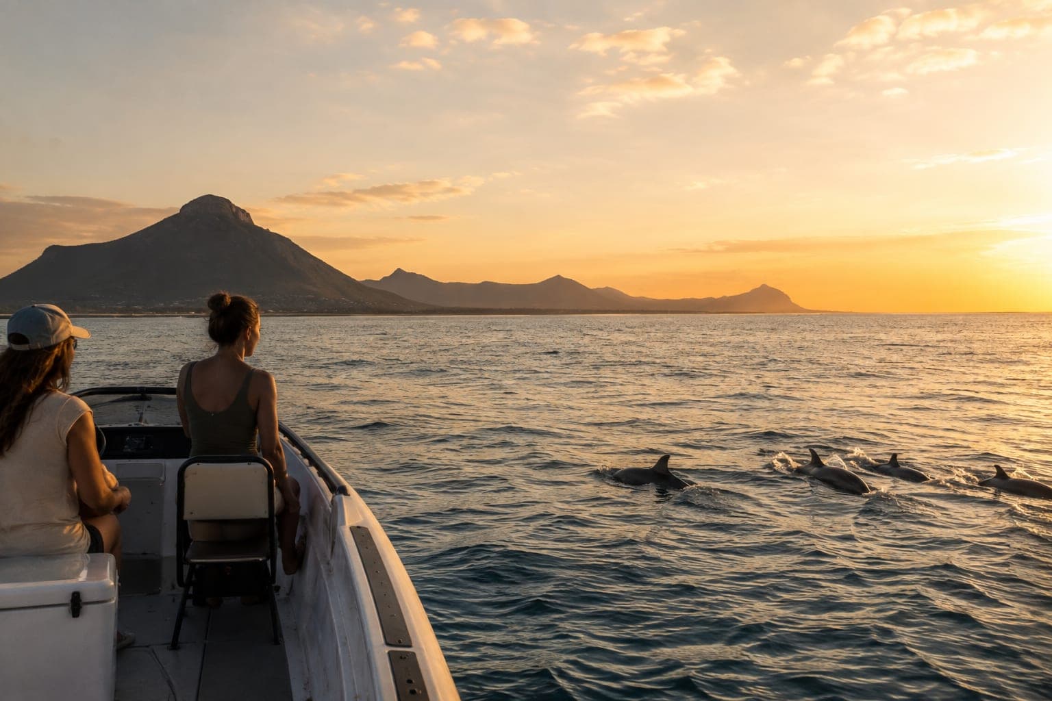 Un groupe de dauphins glissant sous la surface d’un lagon turquoise, au large de l’île Maurice